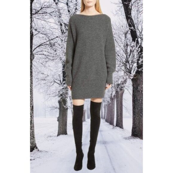 Theory Rib Cocoon Wool Sweater Dress Black & Light Charcoal Size Small - Picture 1 of 14
